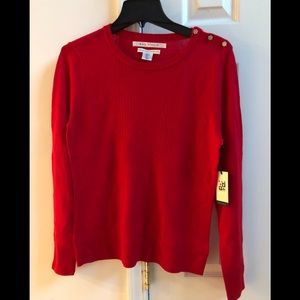 NWT MAX STUDIO Merino jewel rib button sweater L